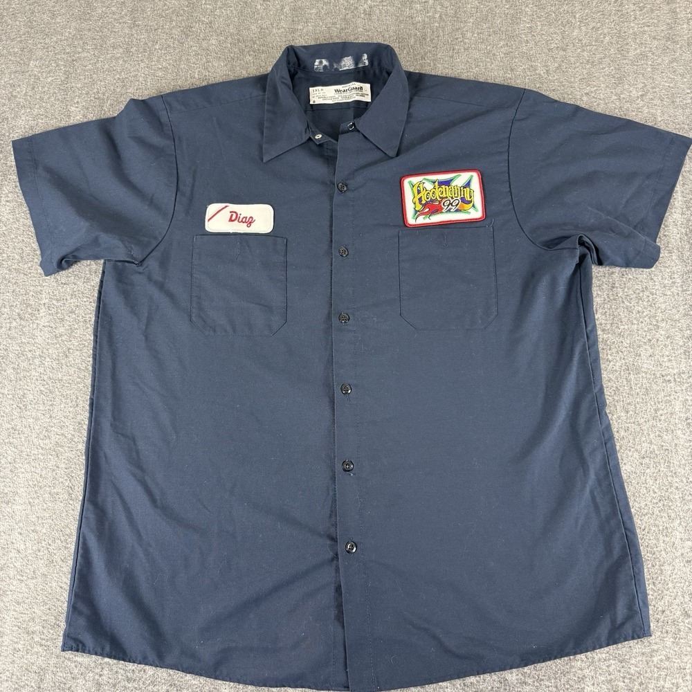 Vintage WearGuard Hootenanny 2001 Work Shirt Made In USA Mechanic Patch XL 1xLR